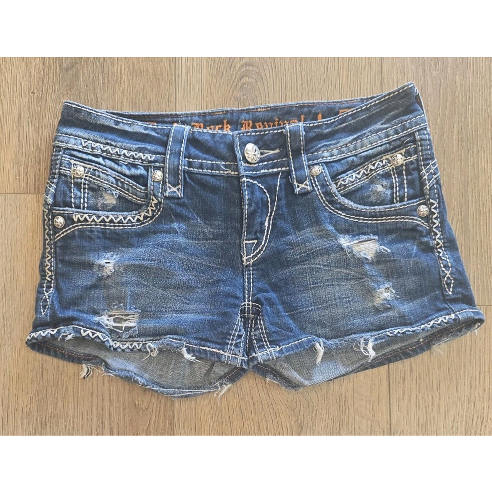 Rock Revival Women's Blue Denim Distressed Becky Shorts Size 27